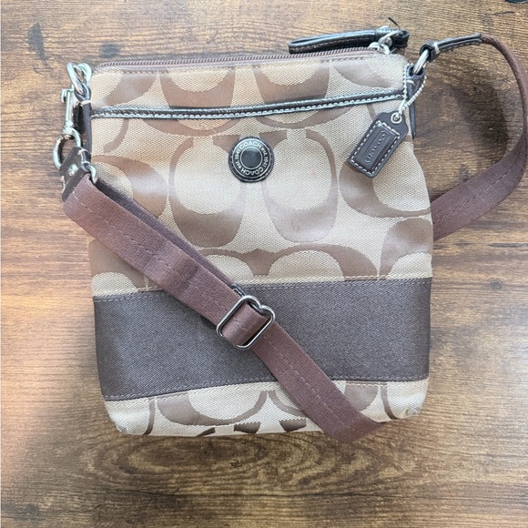 Coach Handbags - Coach Tan and Brown Signature Crossbody Bag